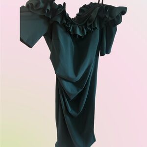 Elegant Green Off Shoulder Ruffle Dress